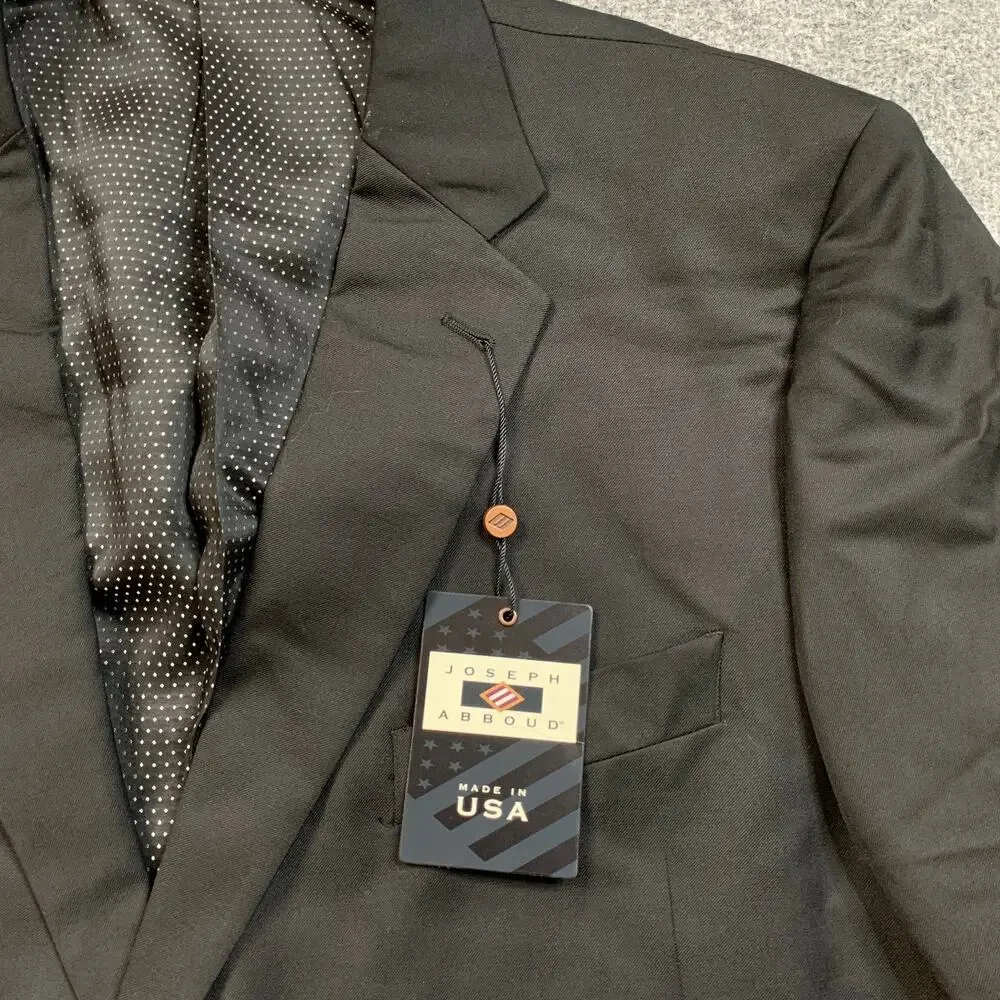 Joseph Abboud Blazer Men 48 Black Wool Single Breasted Two-Button Notch Made USA